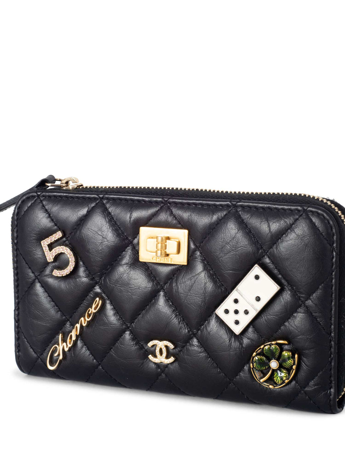 Chanel Quilted Leather Lucky Charms Reissue Zip Around Wallet Black
