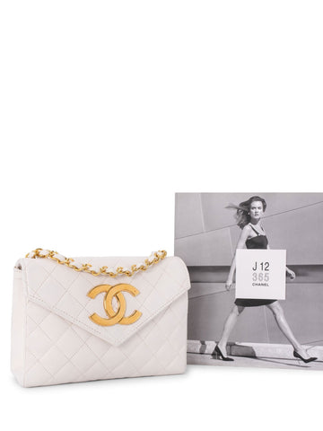 Chanel Quilted Leather Mini Flap Messenger Bag White