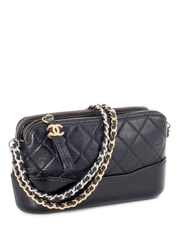 Chanel Quilted Leather Mini Gabrielle Messenger Bag Black