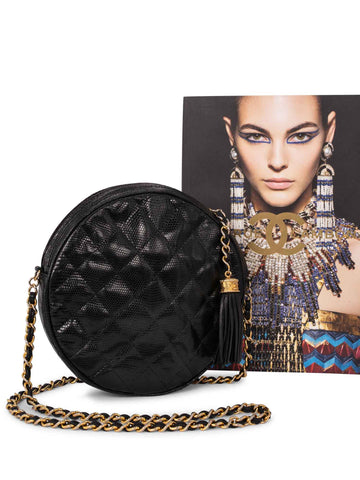 Chanel Quilted Leather Round Tassel Messenger Bag Black