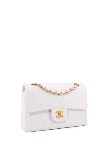 Chanel Quilted Leather Small Double Flap Bag White