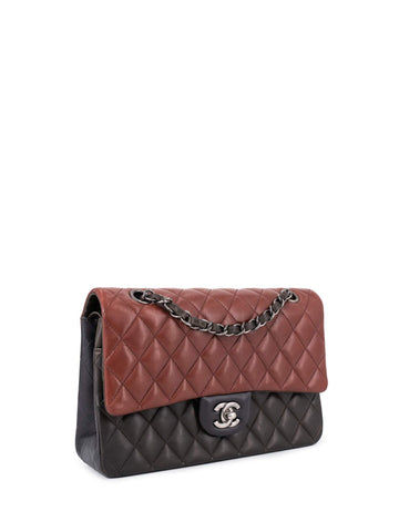 Chanel Quilted Leather Tri-Color Medium Double Flap Bag Burgundy