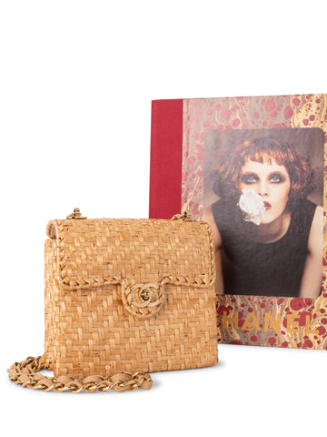 Chanel Raffia Straw Woven Mini Square Bag Gold