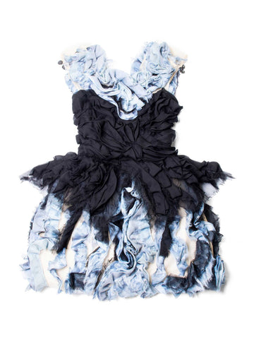 Chanel Runway CC Logo Knit Ruffle Mini Dress Blue Black