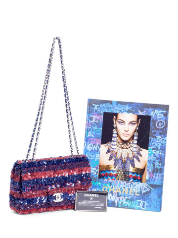 Chanel Sequin Logo Mini Rectangular Flap Bag Red Blue