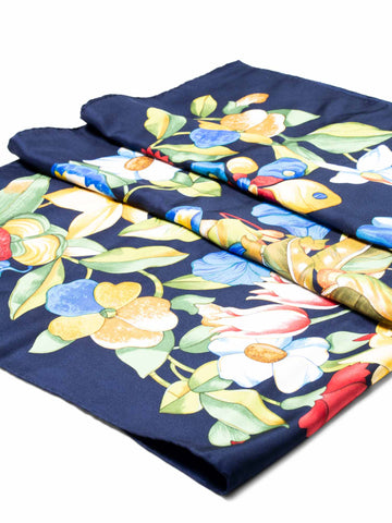 Chanel Silk Floral Butterfly Scarf Blue