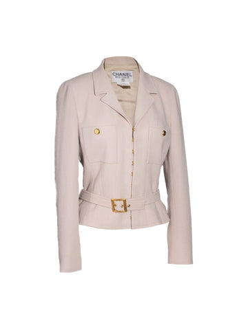 Chanel Tweed Belted Jacket Beige