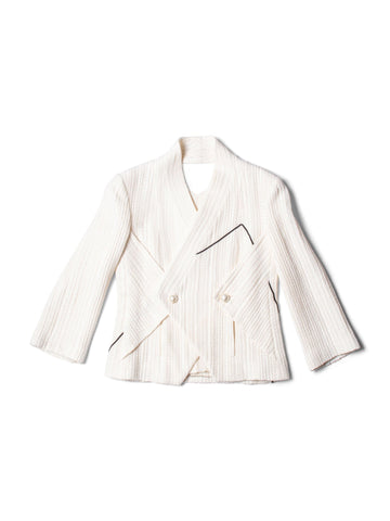 Chanel Tweed CC Logo Hammered Pearl Cut Out Jacket Ivory