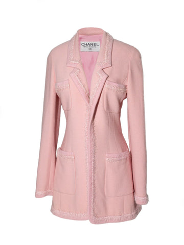 Chanel Tweed Fringe Fitted Jacket Pink