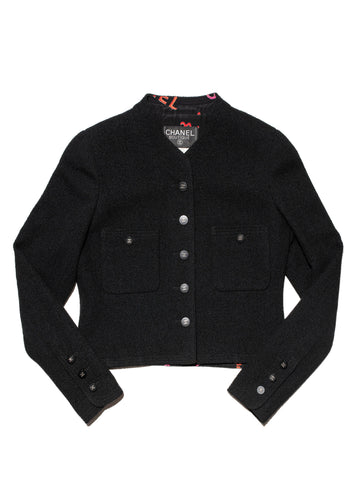 Chanel Wool Tweed Fitted Jacket Black