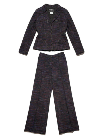 Chanel Wool Tweed Pant Suit Set Multicolor