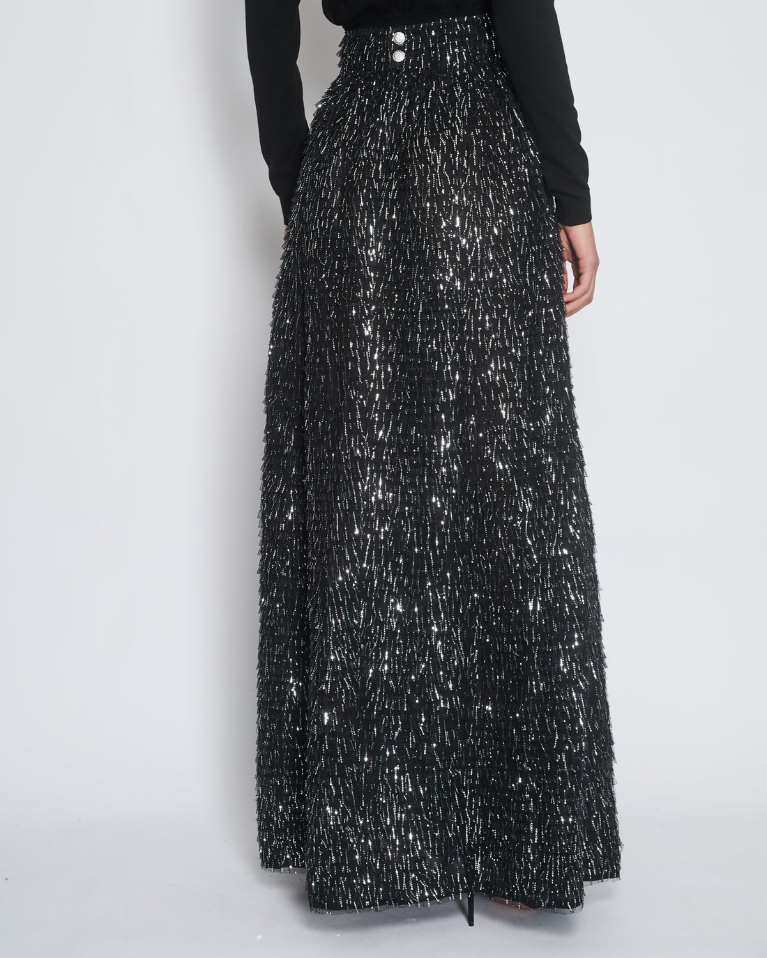 Pearl Street Bags Chanel 20/S Black Mesh Appliqu?© Maxi Skirt Size FR 38 (UK 10)