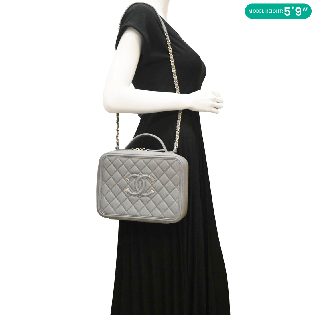 Pearl Street Bags Chanel Vanity Case Filigree CC  Large Caviar Quilted Shoulder Bag Grey