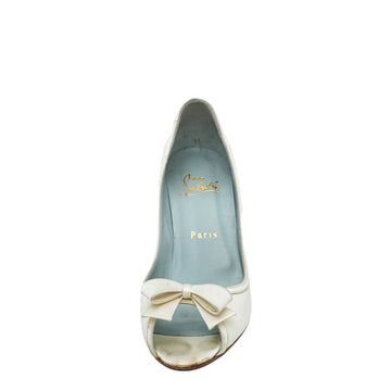 Christian Louboutin Ivory Satin Bow Peep toe Pumps 36.5