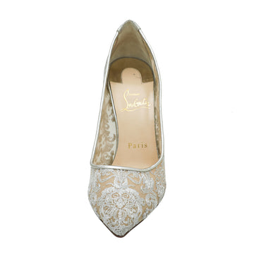 Christian Louboutin Silver Lace Glitter Follies 100 Pump 37
