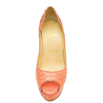 Christian Louboutin Peach Python Lady Peep 140 Pump 37