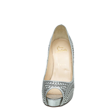 Christian Louboutin Silver Suellena Peep Toe Platform Pumps 36.5