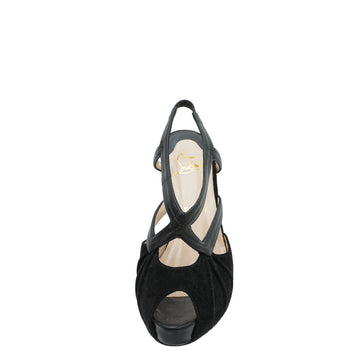 Christian Louboutin Suede Peep Toe Cross Slingback 37.5