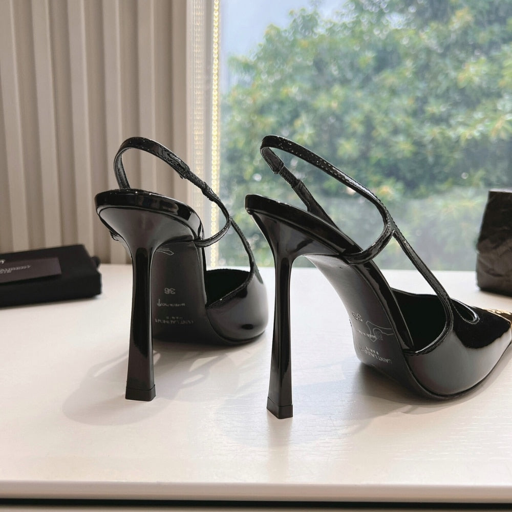 YSL JEANNE SLINGBACK PUMPS BLACK AND GOLD 800164AADX21000
