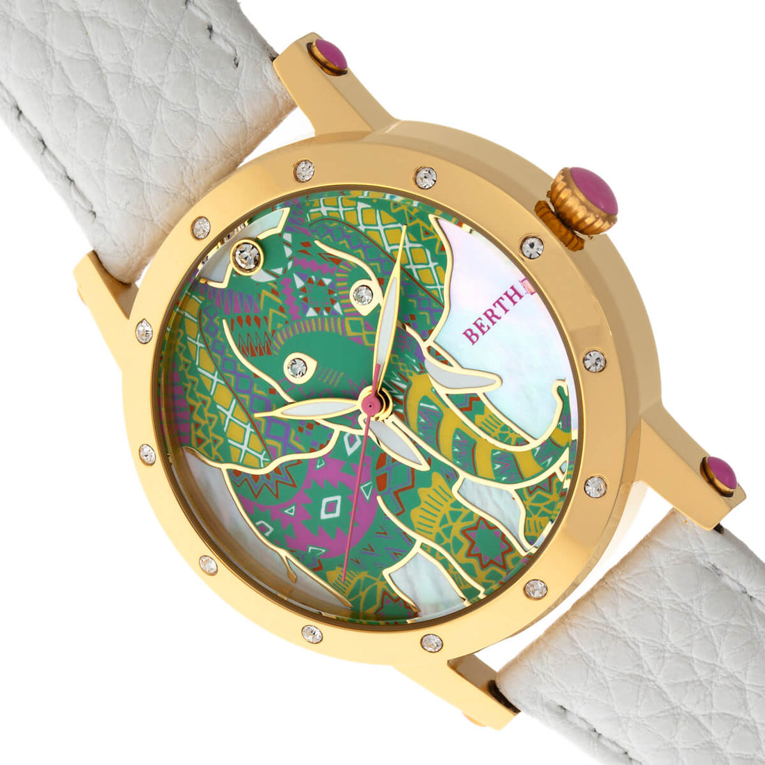 Bertha Betsy MOP Leather-Band Ladies Watch - Gold/White