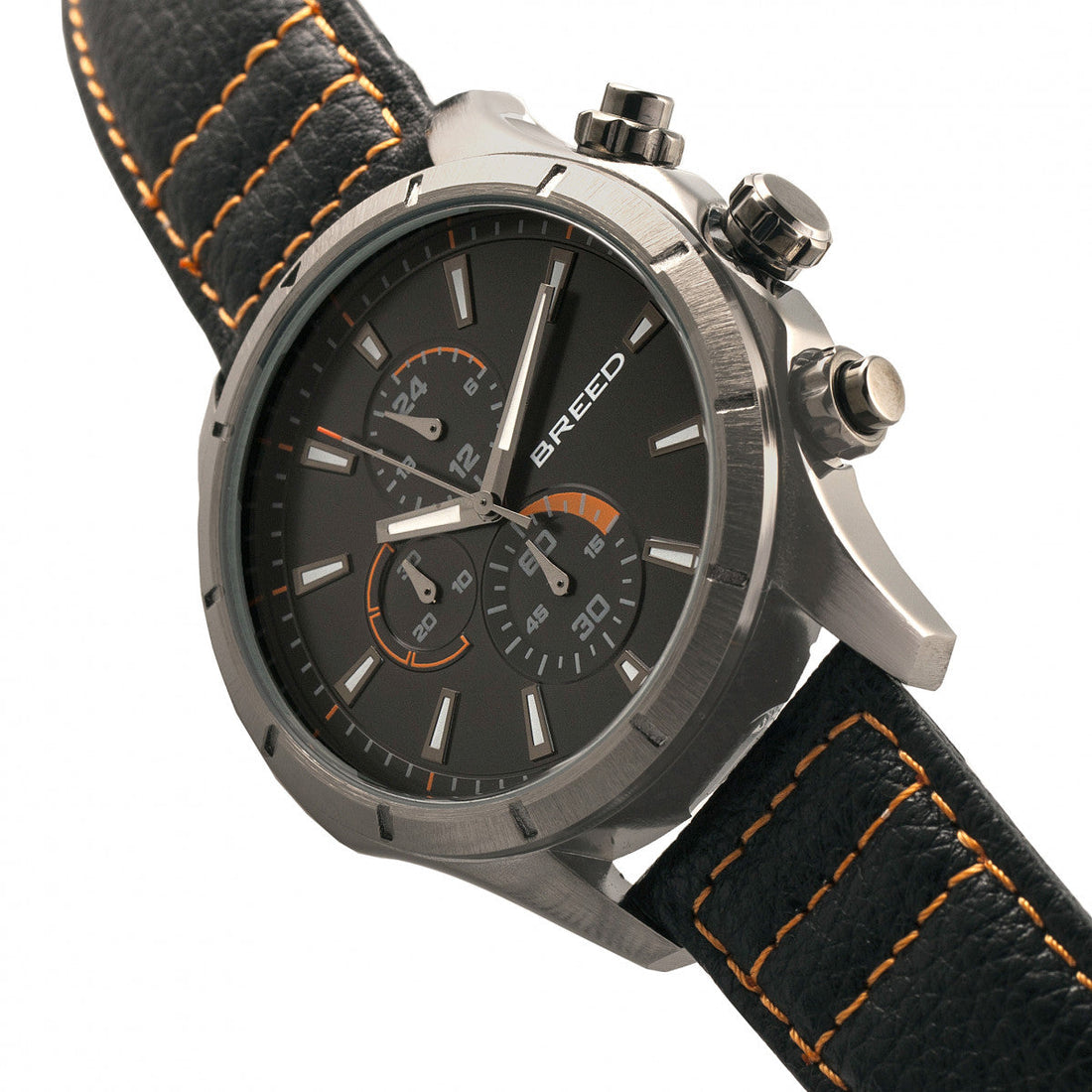 Breed Lacroix Chronograph Leather-Band Watch - Gunmetal/Orange
