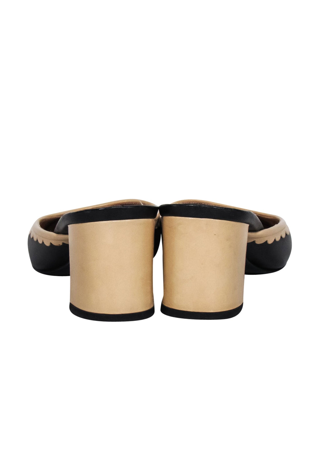 Chanel - Beige & Black Leather Mule Pumps Sz 8