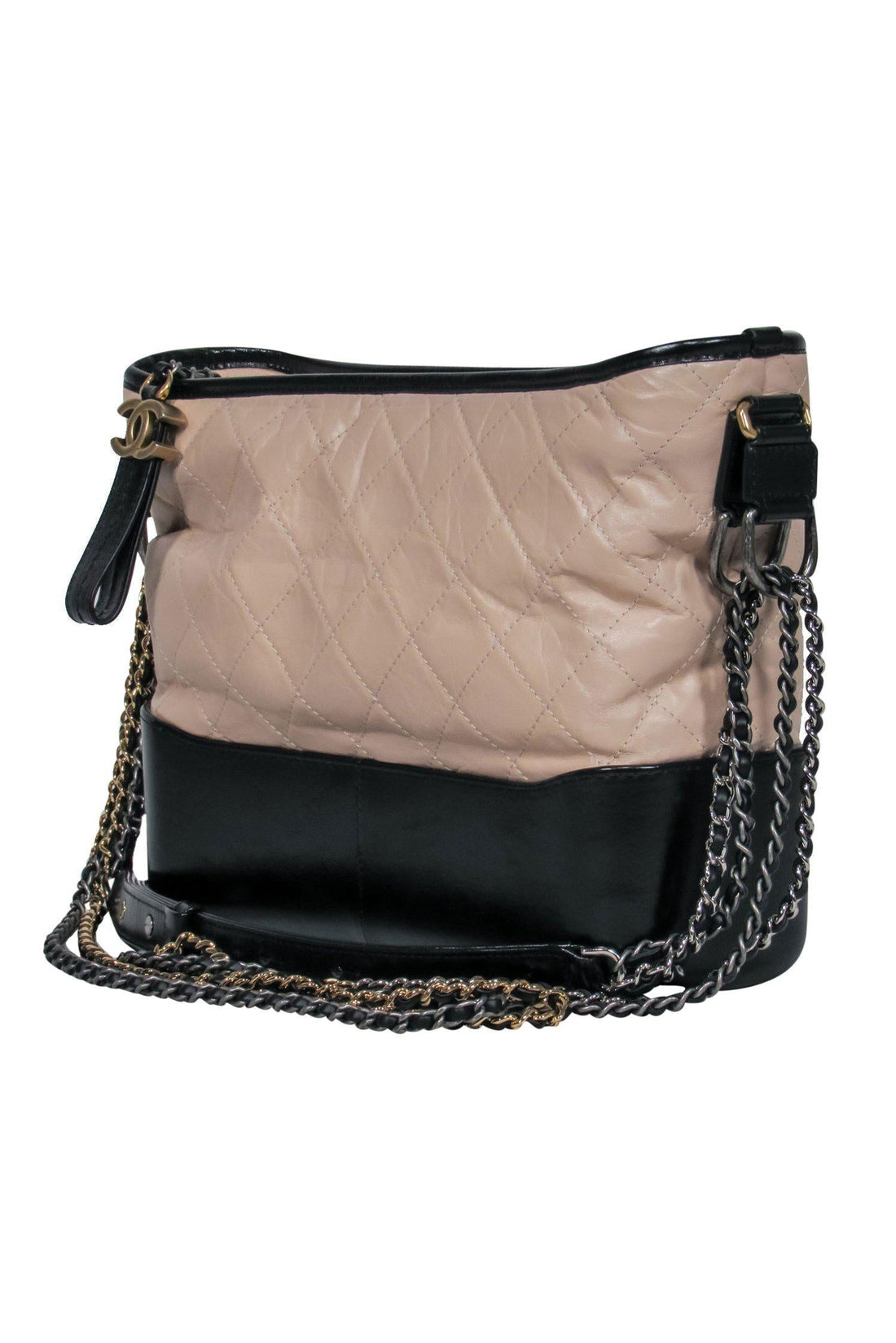 Chanel - Beige & Black Leather Quilted "Gabrielle" Handbag