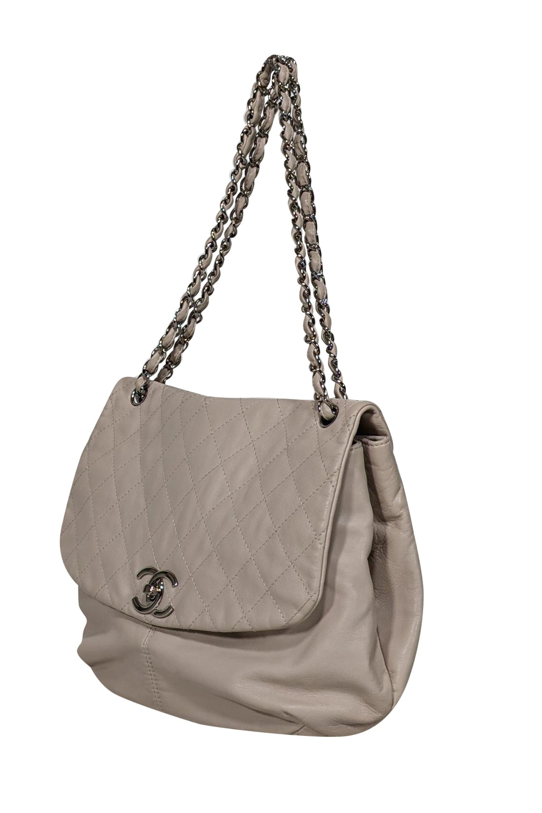 Chanel - Beige Quilted Medium Trainon Flap Shoulder Bag