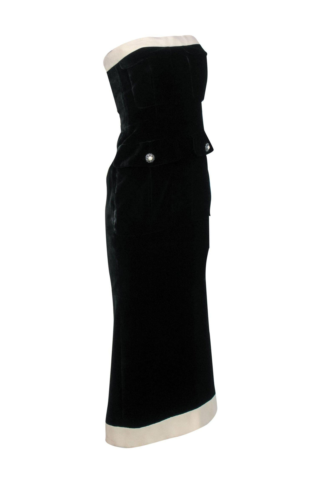 Chanel - Black & Cream Strapless Pocket Gown Sz 6