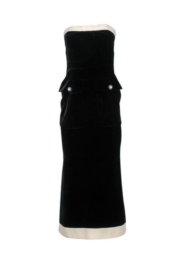 Chanel - Black & Cream Strapless Pocket Gown Sz 6