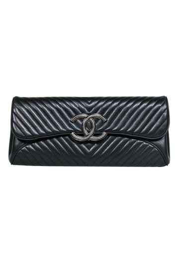 Chanel - Black Leather Chevron Clutch
