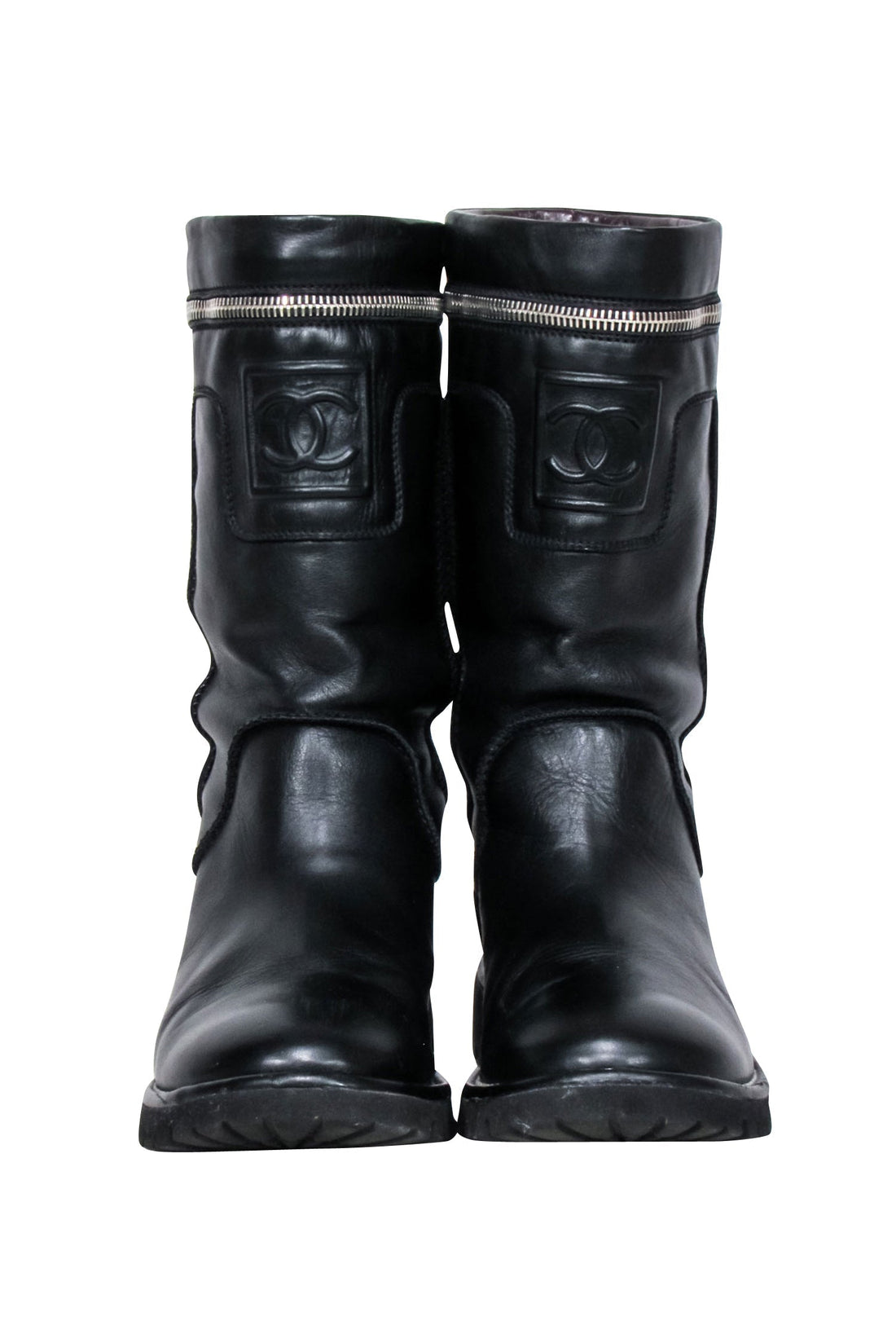 Chanel - Black Leather Mid Calf Boots Sz 7