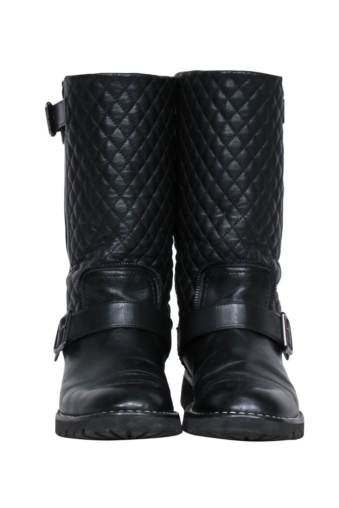 Chanel - Black Quilted Leather Biker Boots Sz 8