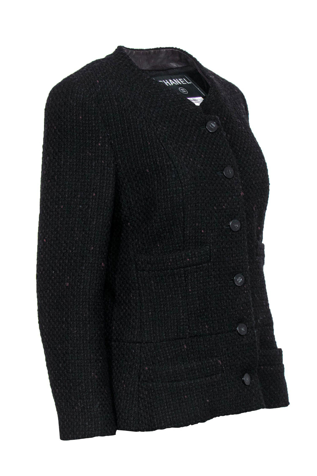 Chanel - Black & Red Woven Tweed Button Front Jacket Sz 14