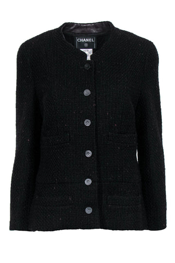 Chanel - Black & Red Woven Tweed Button Front Jacket Sz 14