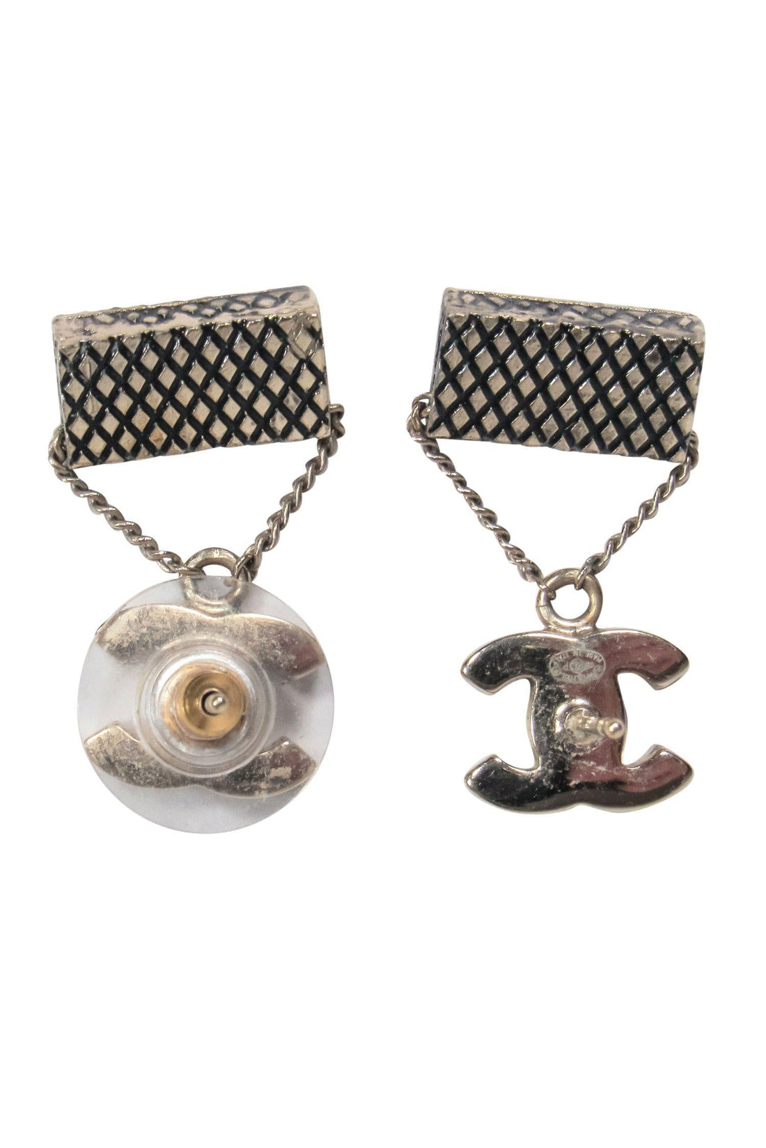 Chanel - Black & Silver Mini Handbag Dangle Earrings