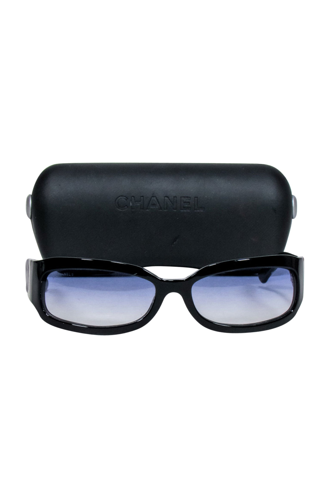 Chanel - Black Slim Sunglasses w/ Textured Side Detail