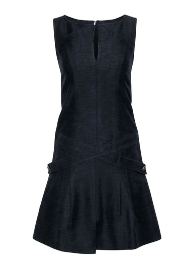 Chanel - Black Textured Sleeveless Drop Waist Dress Sz