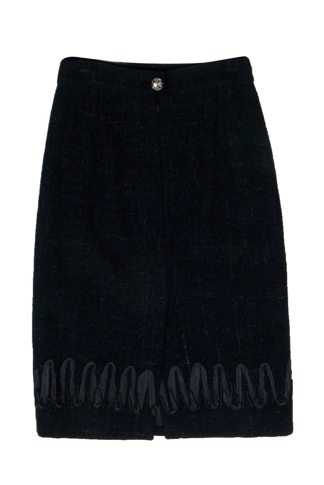 Chanel - Black Tweed Pencil Skirt w/ Embroidered Hem Sz 8