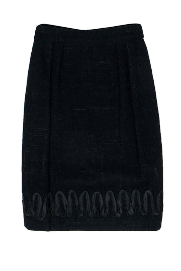 Chanel - Black Tweed Pencil Skirt w/ Embroidered Hem Sz 8