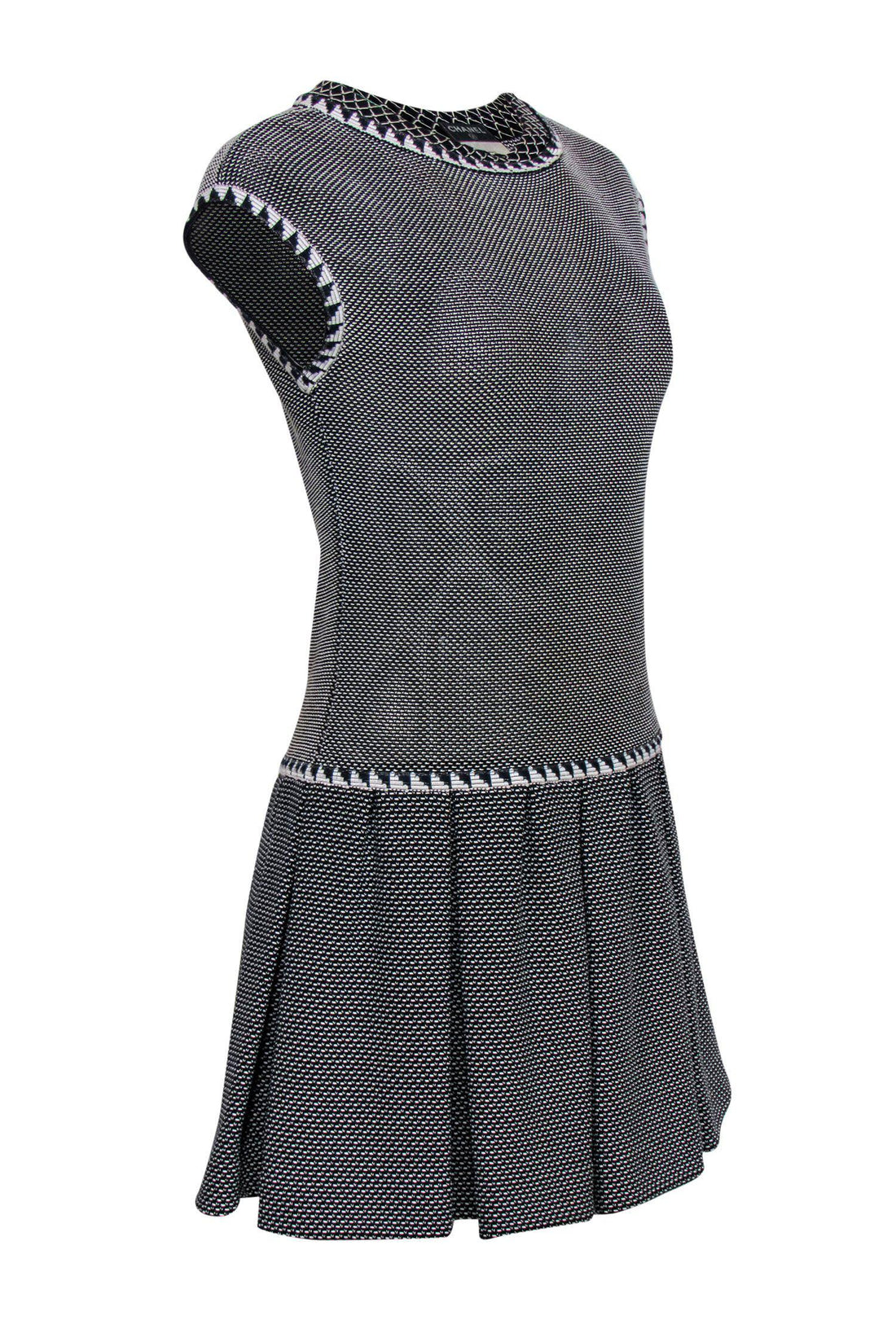 Chanel - Black & White Ribbed Knit Drop Waist Dress Sz 4