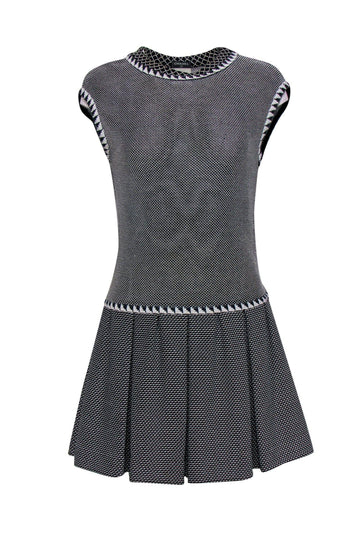 Chanel - Black & White Ribbed Knit Drop Waist Dress Sz 4