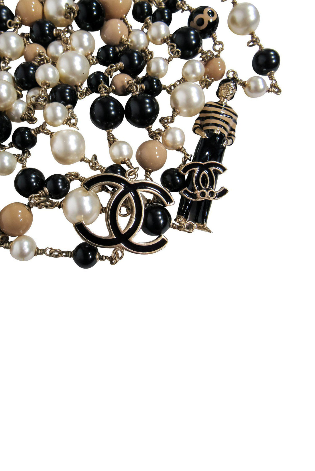 Chanel - Black, White & Tan Faux Pearl Layered 100th Anniversary Necklace