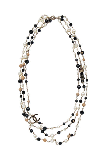 Chanel - Black, White & Tan Faux Pearl Layered 100th Anniversary Necklace