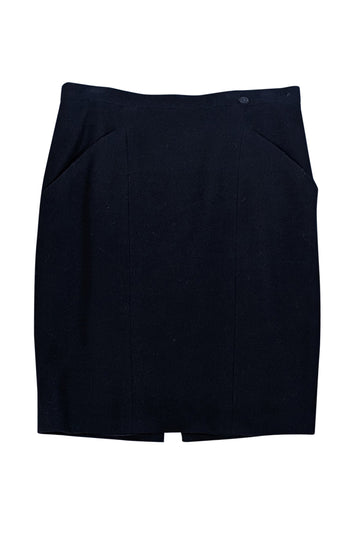 Chanel - Black Wool Blend Pencil Skirt Sz