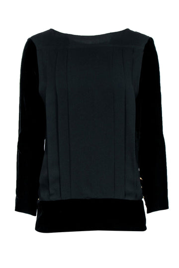 Chanel -  Black w/ Velvet Long Sleeves & Button Back Sz S/M