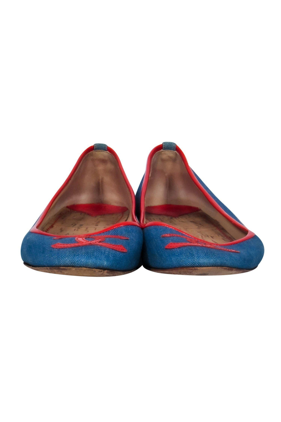 Chanel - Blue Chambray Ballet Flats w/ Red Leather Trim Sz 10