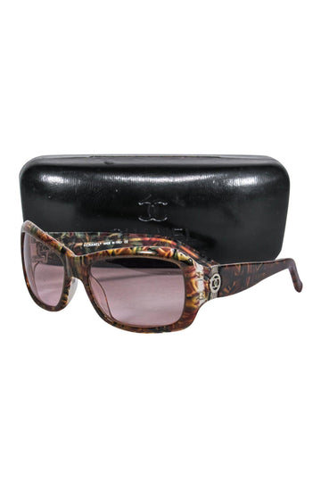 Chanel - Brown Marbled Small Square Sunglasses