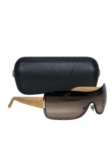 Chanel - Brown & Tan Shield-Style Sunglasses