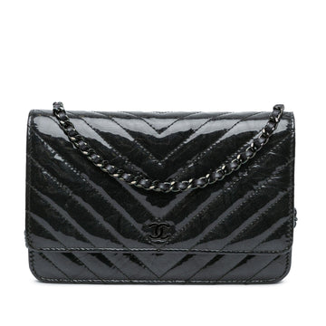 Top Quality Chanel CC Chevron Quilted Crumpled Calfskin Wallet On Chain (SHG-Ad87DZ)